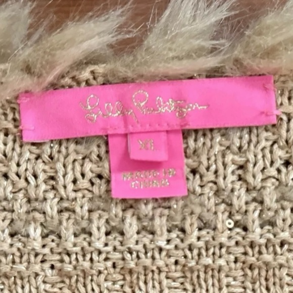 NWOT Lilly Pulitzer Preona Cardigan Sweater Sand Castle Metallic Size XL 🤎💛🤎 - Picture 6 of 10